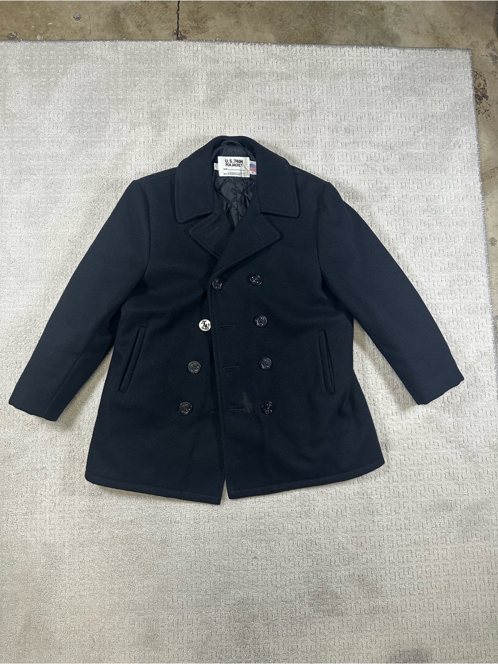 Schott 740N Pea Jacket Coat Men’s 16 Black Melton Wool Double Breasted US Navy